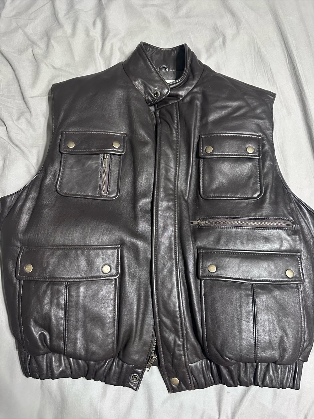 Vintage Cabela's 90s Genuine Leather Utility Down Vest Brown L